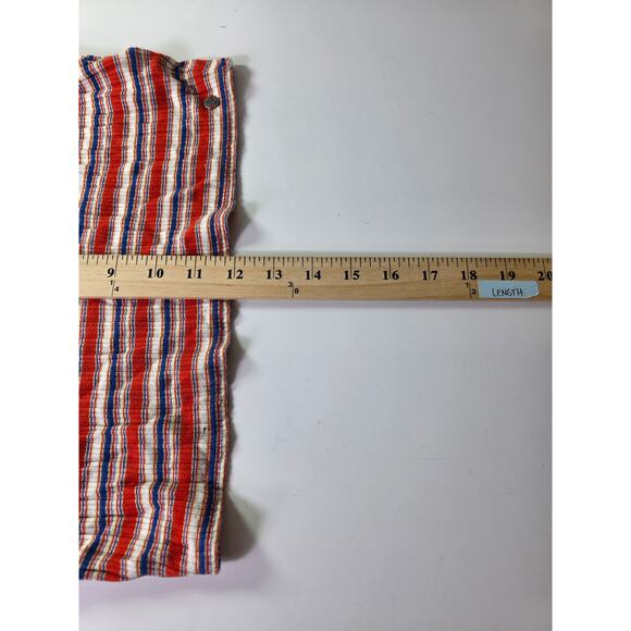 VOLCOM Red Orange Blue Ribbed Retro Sporty Active Crop Top Tee SZ S - Picture 6 of 8